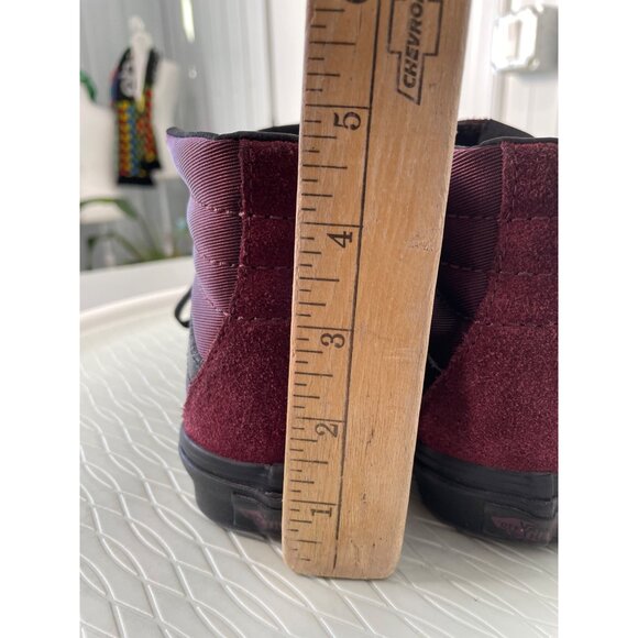 Vans Sk8 Hi Reissue Metallic Twill Sneaker Size 6.5 Burgundy Black Skateboarding - Picture 6 of 10